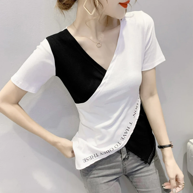 Fashion Casual Woman Tshirts Women Sexy Tops Female Office Lady Nice Aesthetic Contrast Color Splicing Girl Lettering T Shirts
Fashion Casual Woman Tshirts Women Sexy Tops Female Office Lady Nice Aesthetic Contrast Color Splicing Girl Lettering T Shirts