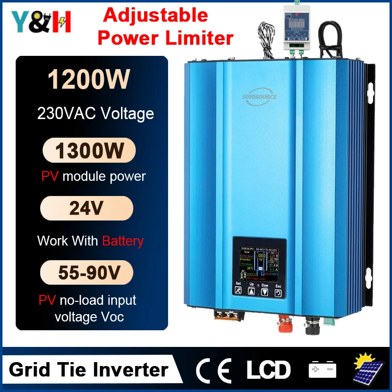 1200W Grid Tie Inverter Power Limiter LCD Display DC55-90V Solar Input AC230V Pure Sine Wave Output 48V Battery Adjustable Power
1200W Grid Tie Inverter Power Limiter LCD Display DC55-90V Solar Input AC230V Pure Sine Wave Output 48V Battery Adjustable Power