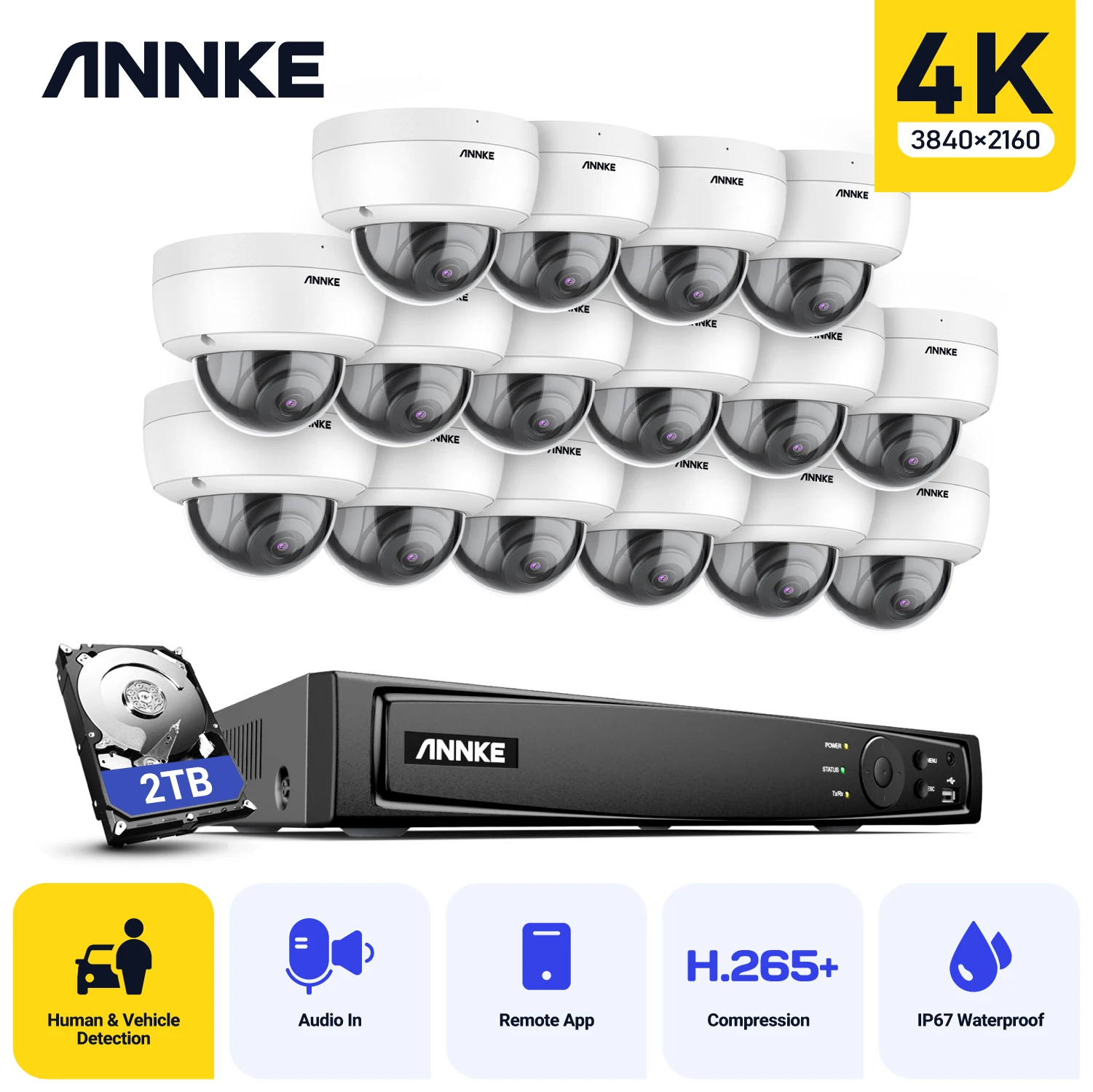 

ANNKE 16CH 4K Ultra HD POE Network Video Security System 8MP H.265+ NVR With 16pcs 8MP Weatherproof IP Camera CCTV Security Kit