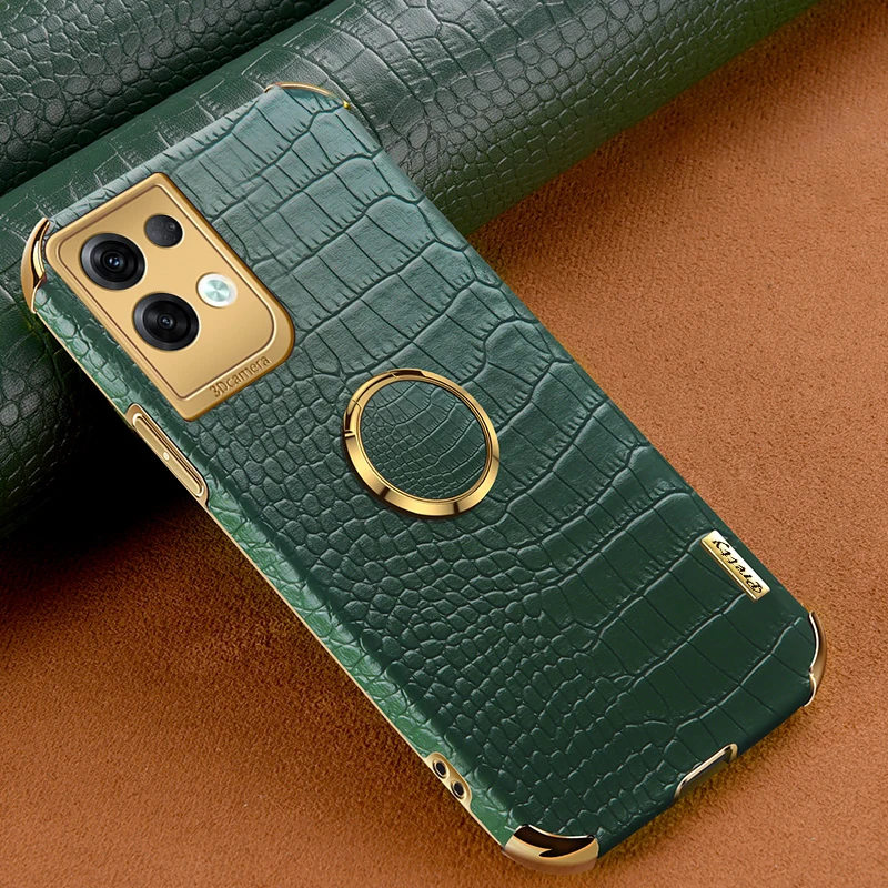 

Leather 6D Plating Luxury Case for Oppo Reno8 Pro+ Plus CPH2357 Car Magnetic Ring Holder Soft Phone Cover Reno 8 Pro+ Reno8pro