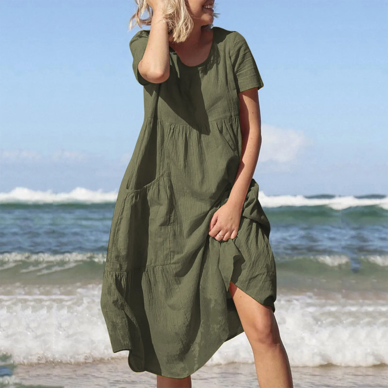 Женское Хлопковое платье с карманами, корейское свободное однотонное платье миди с круглым вырезом и коротким рукавом, модное женское платье болотного цвета с карманами
Женское Хлопковое платье с карманами, корейское свободное однотонное платье миди с круглым вырезом и коротким рукавом, модное женское платье болотного цвета с карманами