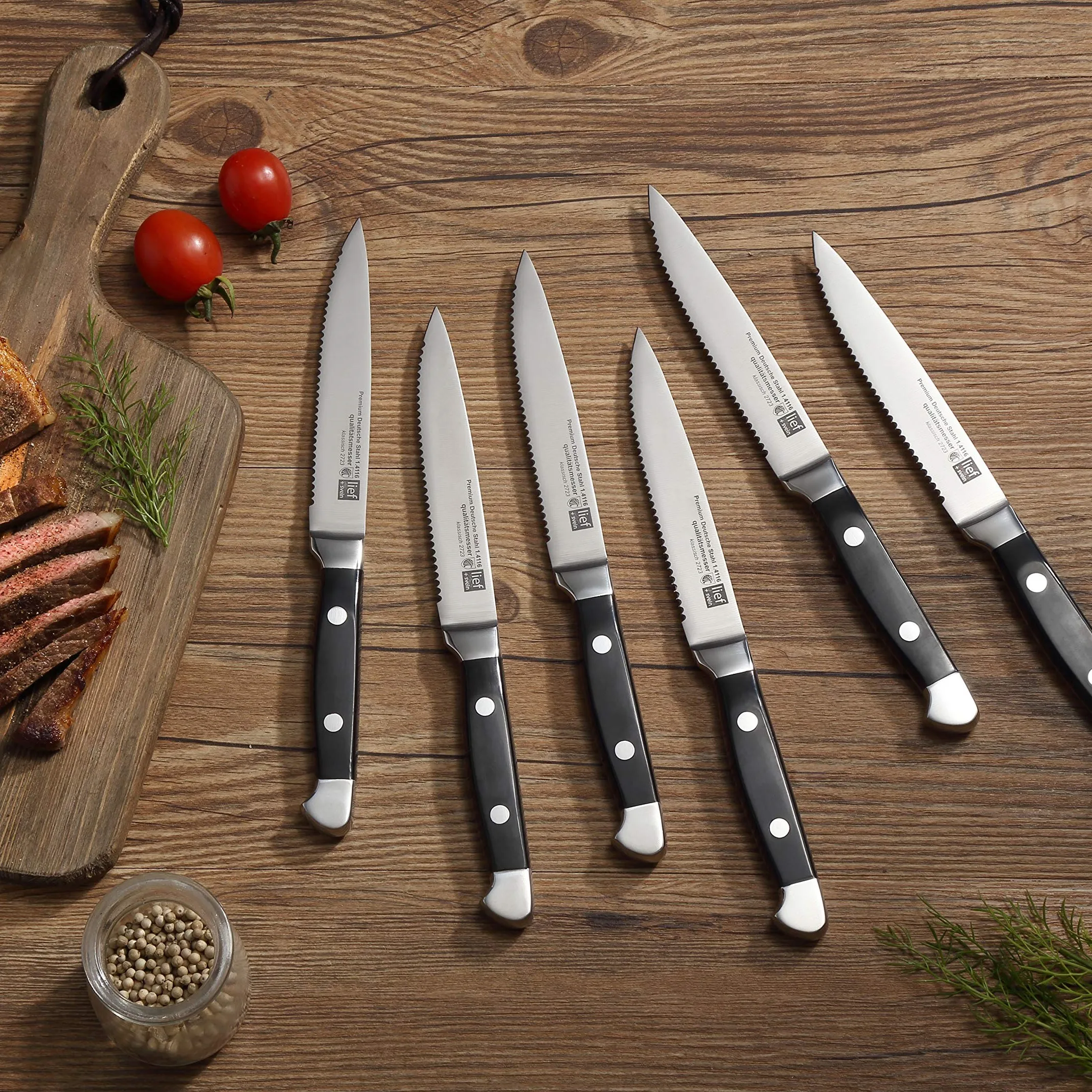 4/6/8pcs Steak Knife German High Carbon Stainless Steel Serrated Chef Knife Length Dinner Knife Couteaux De Cuchillos De Cocina
4/6/8pcs Steak Knife German High Carbon Stainless Steel Serrated Chef Knife Length Dinner Knife Couteaux De Cuchillos De Cocina