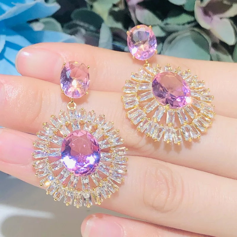 Shining Cubic Zirconia Circle Dangle Earrings for Women Sweet Pink Crystal Eardrop Jewelry Fashion Statement Earings
Shining Cubic Zirconia Circle Dangle Earrings for Women Sweet Pink Crystal Eardrop Jewelry Fashion Statement Earings