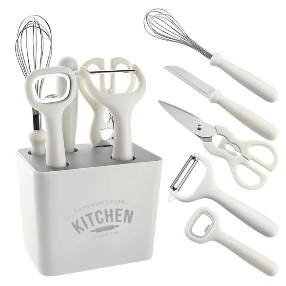 6 Pcs Kitchen Knife Set Chopper Scissors Egg Whisk Peeler Knife Sharpener Multi-Functional With Storage Stand New
6 Pcs Kitchen Knife Set Chopper Scissors Egg Whisk Peeler Knife Sharpener Multi-Functional With Storage Stand New
