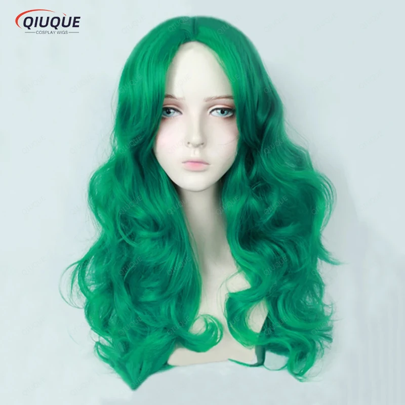 

Парик для косплея Kaioh Michiru Сейлор Нептун длиной 65 см волнистые зеленые термостойкие синтетические волосы парик + шапочка для парика