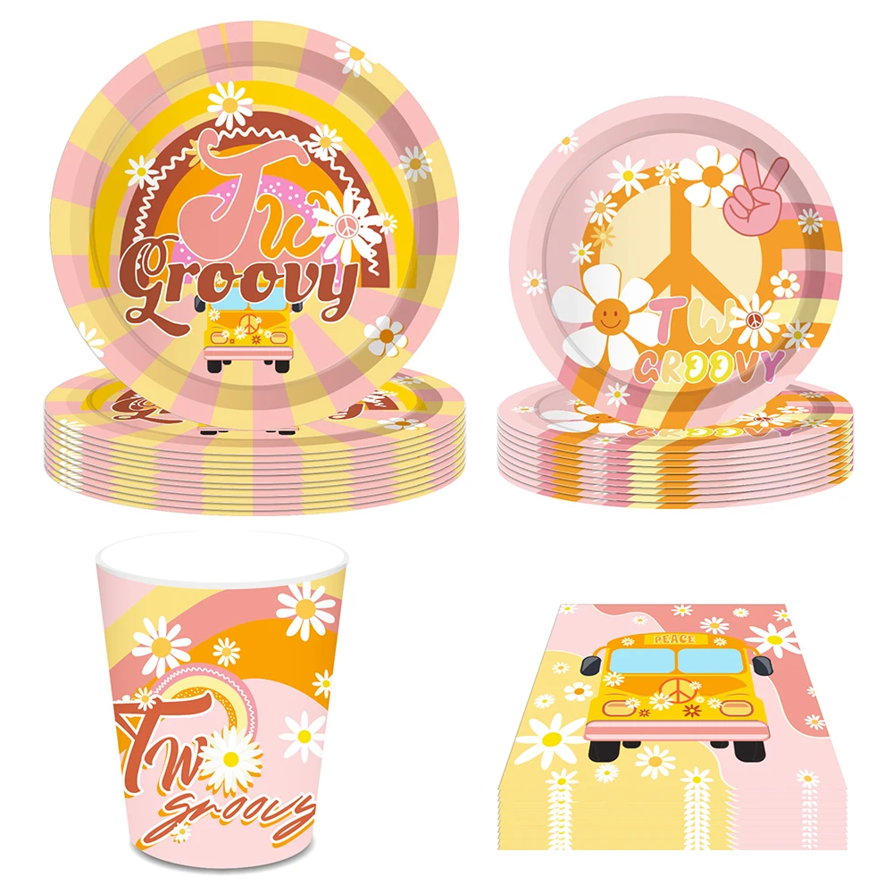 Hippie Rainbow Two Groovy Daisy Carnival Birthday Party Paper Disposable Tableware Sets Plates Cup Baby Shower Party Decorations
Hippie Rainbow Two Groovy Daisy Carnival Birthday Party Paper Disposable Tableware Sets Plates Cup Baby Shower Party Decorations