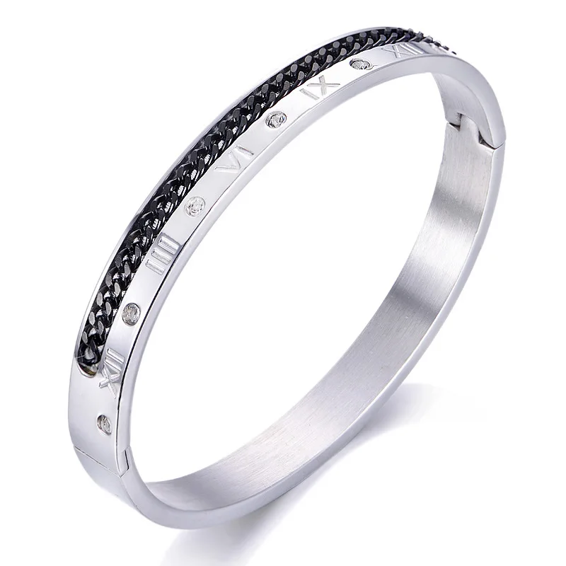 Mfashion Luxury Men Women 8mm Titanium Steel Inlaid Chain Roman Numerals Bangle Stainless Steel Bangles Charm Jewelry
Mfashion Luxury Men Women 8mm Titanium Steel Inlaid Chain Roman Numerals Bangle Stainless Steel Bangles Charm Jewelry