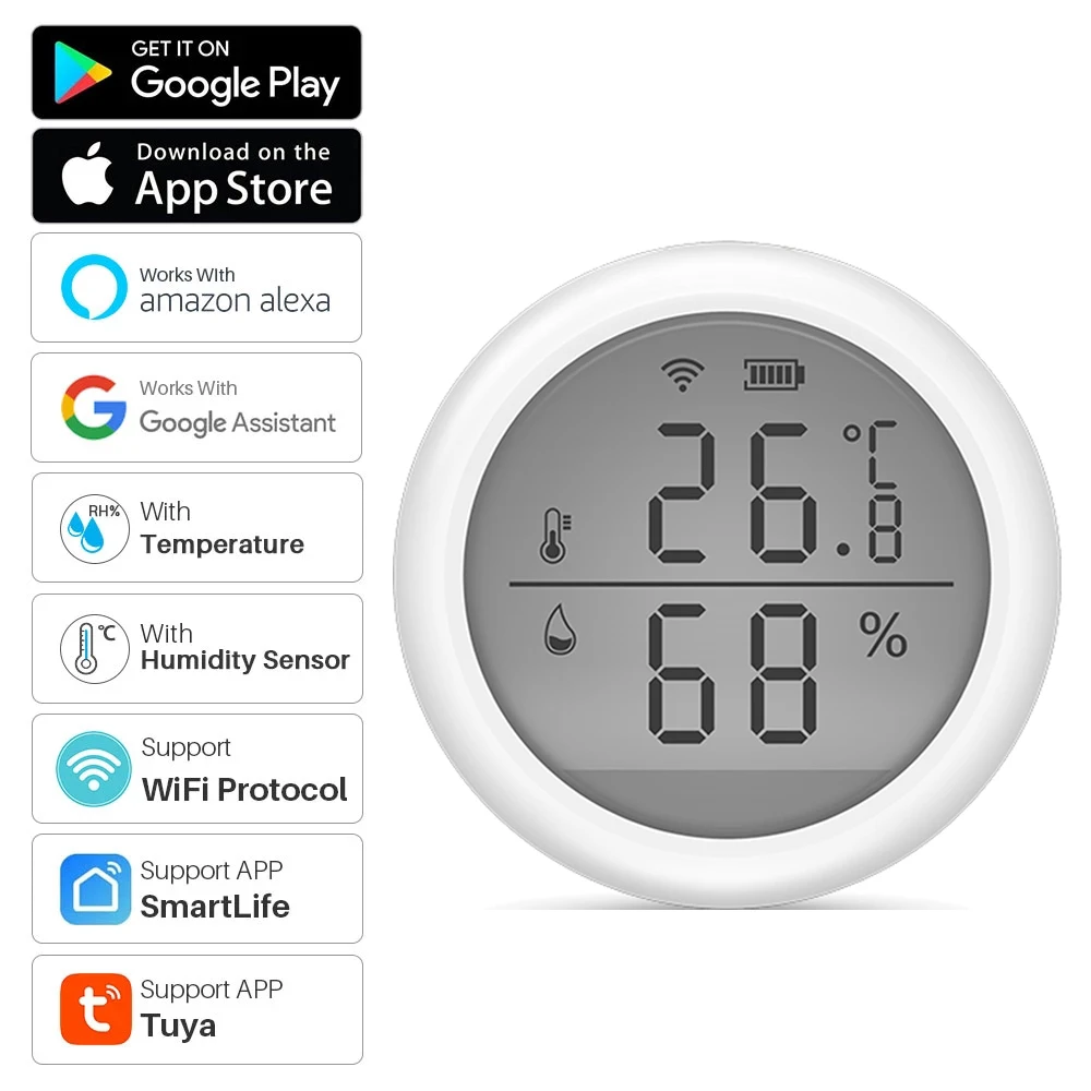 Tuya WIFI Temperature Humidity Sensor Indoor Hygrometer Thermometer Detector Smart Life Remote Control Support Alexa Google Home
Tuya WIFI Temperature Humidity Sensor Indoor Hygrometer Thermometer Detector Smart Life Remote Control Support Alexa Google Home
