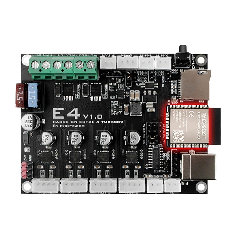 3D Printer Motherboard E4 V1.0 ESP32 Motherboard Control Board Integrated TMC2209 Driver with WIFI
3D Printer Motherboard E4 V1.0 ESP32 Motherboard Control Board Integrated TMC2209 Driver with WIFI