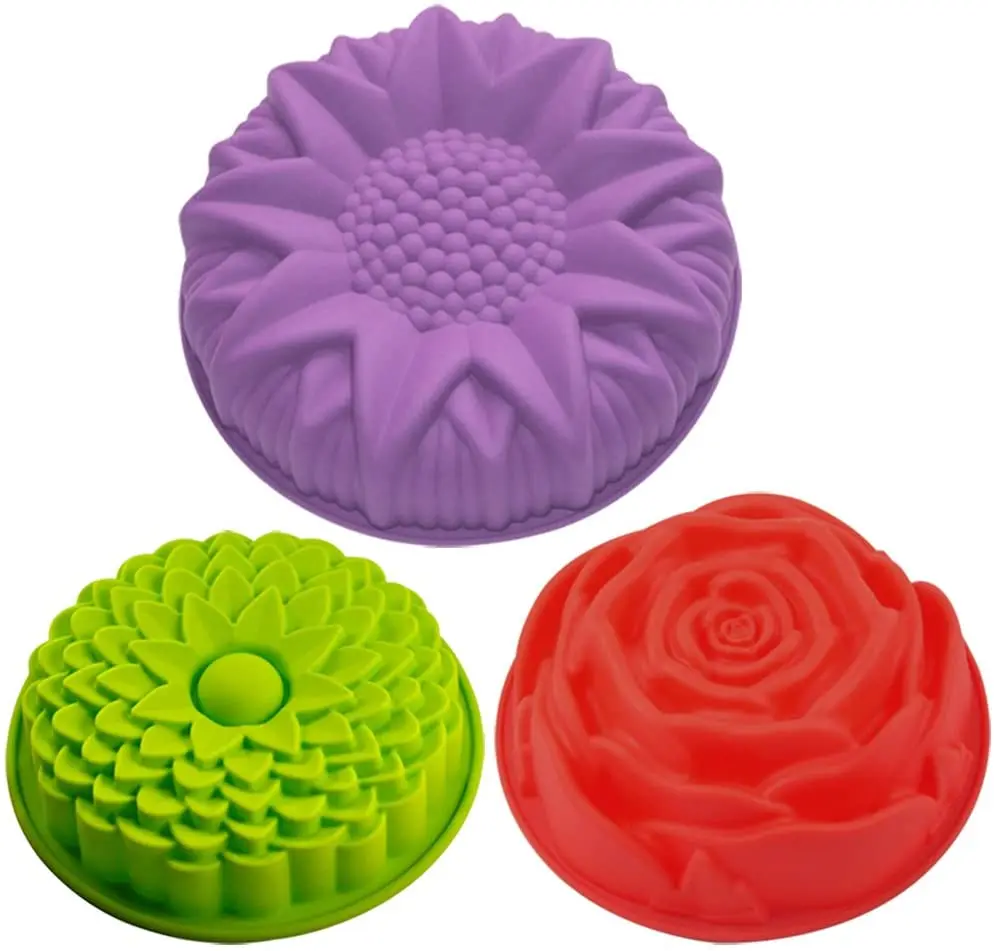 3 pack flower shape silicone cake bread pie flan tart molds large round sunflower chrysanthemum rose shape non-stick baking tray
3 pack flower shape silicone cake bread pie flan tart molds large round sunflower chrysanthemum rose shape non-stick baking tray