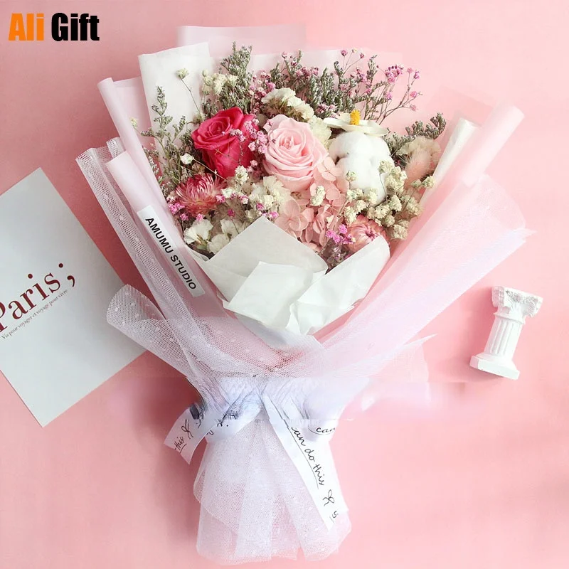 

Japanese Girl's Heart Gift Dried Bouquet of Eternal Roses Real Flowers Graduation Photo Birthday for Girlfriend Valentine's Day