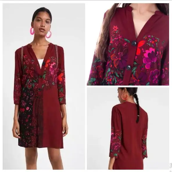 Foreign trade Spanish desigual women's dress embroidery printing design half-sleeve V-neck casual dress
Foreign trade Spanish desigual women's dress embroidery printing design half-sleeve V-neck casual dress