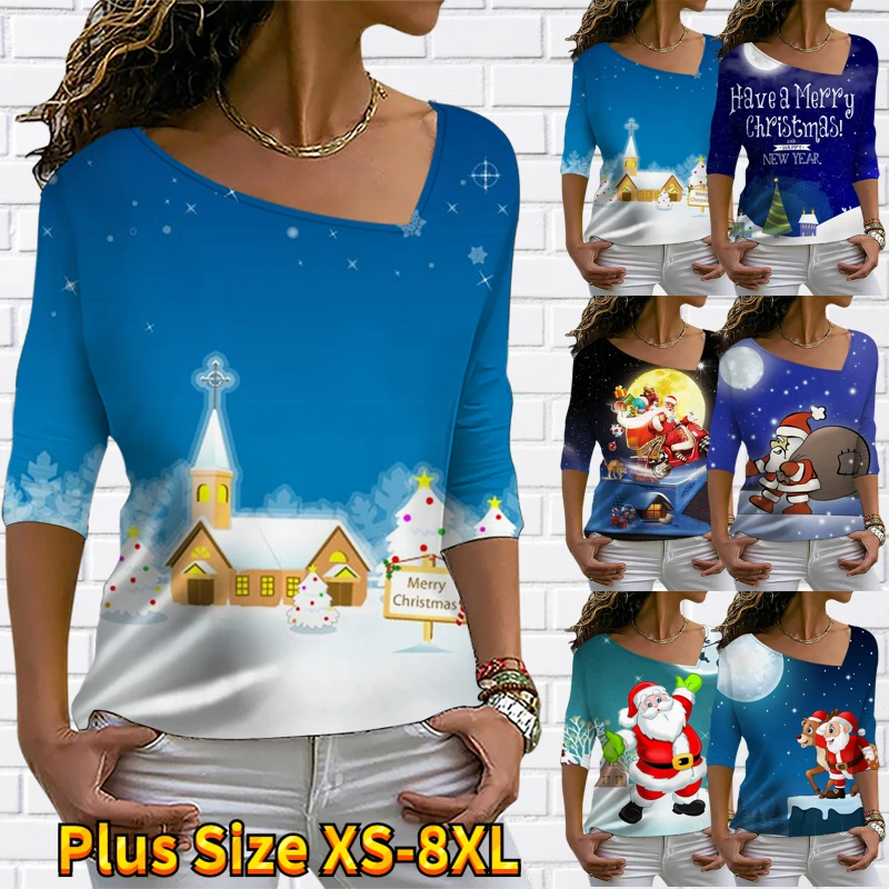 2022 New Winter Vintage T-shirt Christmas Pullover V-Neck Elegant Loose Size Long Sleeve Women's Father Christmas Print Tops 
2022 New Winter Vintage T-shirt Christmas Pullover V-Neck Elegant Loose Size Long Sleeve Women's Father Christmas Print Tops