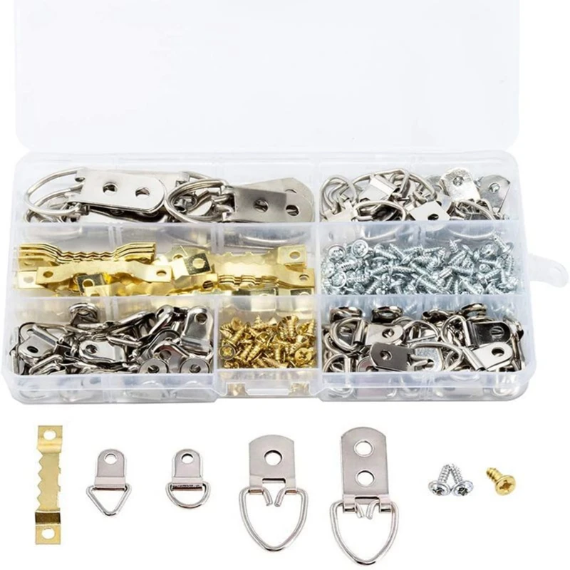 270Pcs Assorted Picture Hangers Kit with Screws Heavy Duty D-Ring Sawtooth Hooks Photo Hanging Hardware for Painting Home Y5GB
270Pcs Assorted Picture Hangers Kit with Screws Heavy Duty D-Ring Sawtooth Hooks Photo Hanging Hardware for Painting Home Y5GB