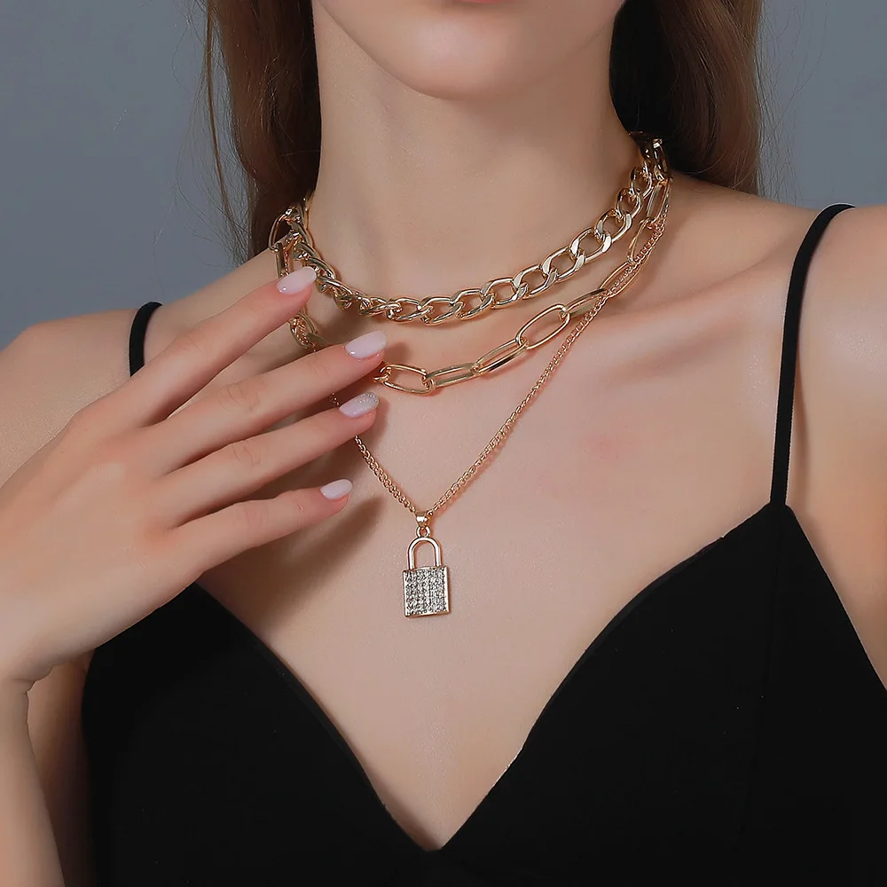 New Punk Chain Lock Necklace Ladies Men Multilayer Gold Padlock Pendant Necklace Gothic Heavy Chain Necklace Jewelry Gift
New Punk Chain Lock Necklace Ladies Men Multilayer Gold Padlock Pendant Necklace Gothic Heavy Chain Necklace Jewelry Gift