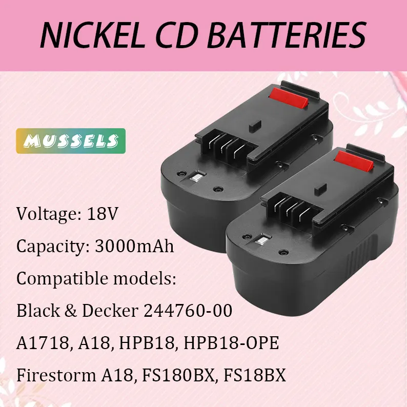 Сменный аккумулятор 18 в 244760 Ач Ni-CD HPB18 для Black and Decker BA18 A1718 A18NH A18E HPB18-OPE-00
Сменный аккумулятор 18 в 244760 Ач Ni-CD HPB18 для Black and Decker BA18 A1718 A18NH A18E HPB18-OPE-00