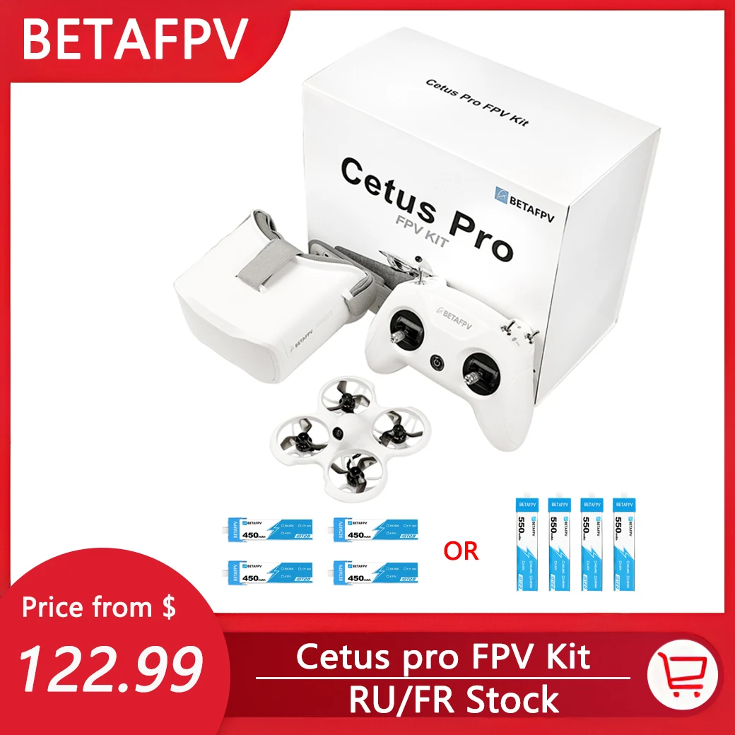 

BETAFPV Cetus Pro FPV Kit VR02 Goggles Literadio2 SE Transmitter BT2.0 450/550mah 1S Battery Brushless Racing Drone Quadcopter