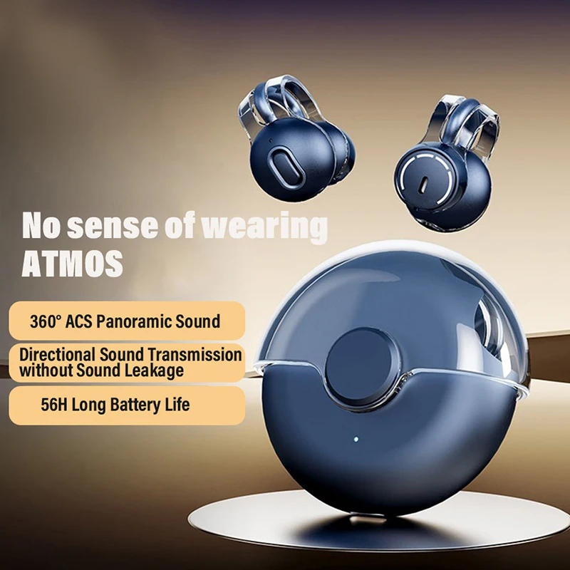 

Bluetooth наушники с зажимом для ушей, настоящие Беспроводные наушники с костной проводимостью, Спортивная игровая гарнитура TWS с шумоподавлением и микрофоном 2023