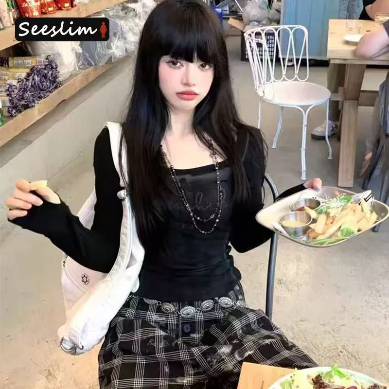 Seeslim Hotsweet Тонкие футболки с графическим рисунком Женская одежда длинным рукавом