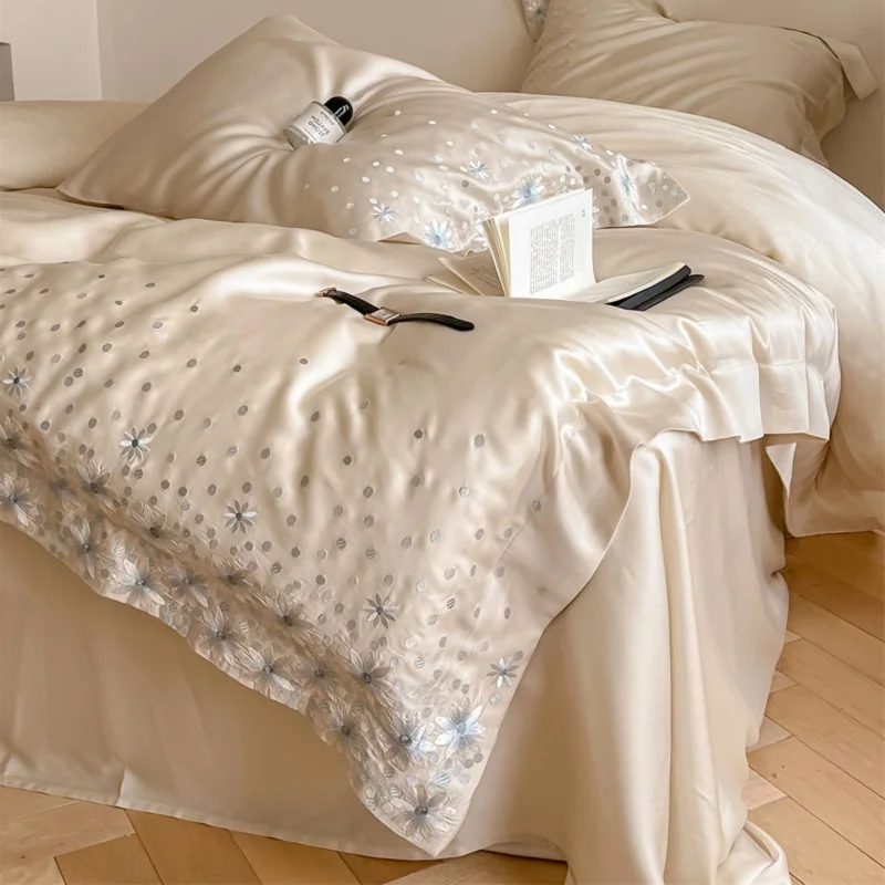 Chic Flowers Embroidery Princess Bedding Set 1000TC Eucalyptus Lyocell Soft Silky Champagne Duvet Cover Set Bed Sheet Pillowcase
Chic Flowers Embroidery Princess Bedding Set 1000TC Eucalyptus Lyocell Soft Silky Champagne Duvet Cover Set Bed Sheet Pillowcase