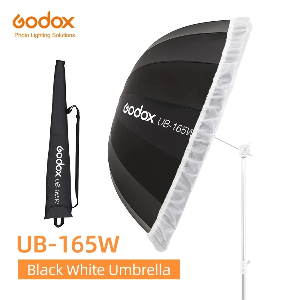 Godox UB-165W 65in 165cm Parabolic Black White Reflective Umbrella Studio Light Umbrella with Black Silver Diffuser Cover Cloth
Godox UB-165W 65in 165cm Parabolic Black White Reflective Umbrella Studio Light Umbrella with Black Silver Diffuser Cover Cloth