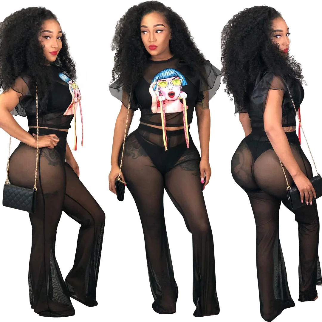 DN8114 Ladies sexy two-piece summer women's fashion mesh cartoon bat sleeve trousers suit women's nightclub clothes
DN8114 Ladies sexy two-piece summer women's fashion mesh cartoon bat sleeve trousers suit women's nightclub clothes
