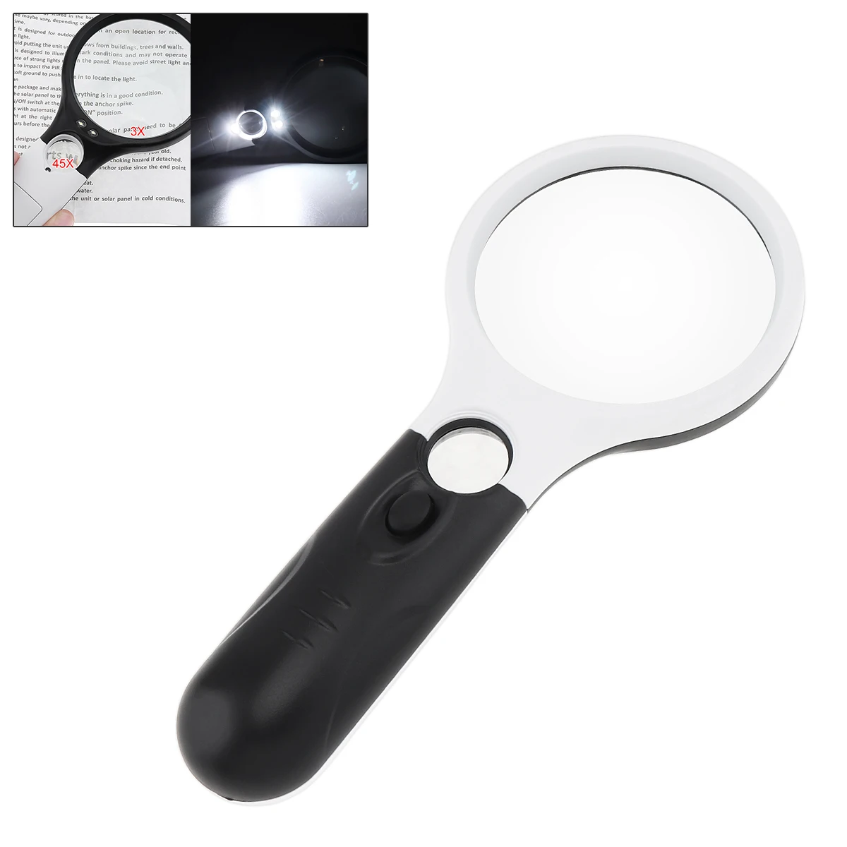 Handheld 3X 45X Illuminated Magnifier Microscope Magnifying Glass Aid Reading for Seniors Loupe Jewelry Repair Tool with 3 LED
Handheld 3X 45X Illuminated Magnifier Microscope Magnifying Glass Aid Reading for Seniors Loupe Jewelry Repair Tool with 3 LED