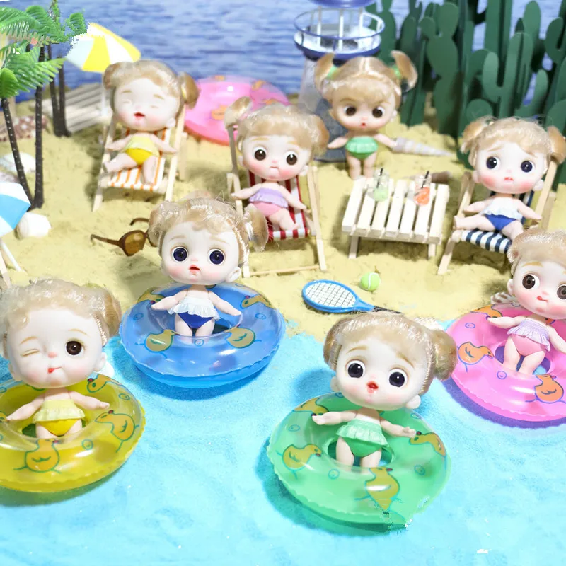 

New Cute BJD 10cm Swimsuit Doll OB11 Girl Doll 5 Joints 4D Eyes DIY Expression Princess Girl Toys with Swim Rings Birthday Gift