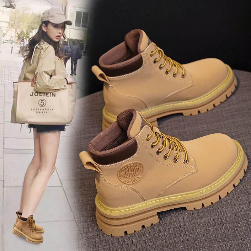 

Leather Martin boots women's 2022 new autumn British style kick not bad rhubarb boots heightened tooling short boots