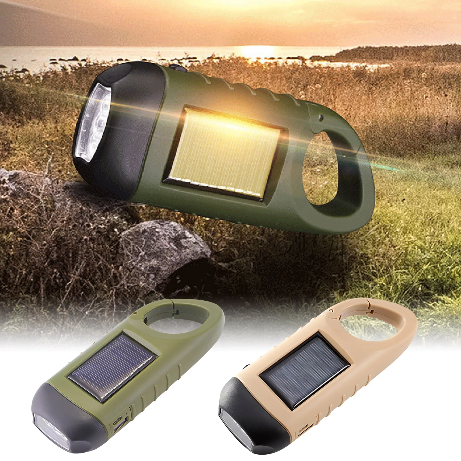 Hand-crank Rechargeable Flashlight Solar LED Outdoor Emergency Lantern Flashlight Charge Your Phone With Carabiner Hook
Hand-crank Rechargeable Flashlight Solar LED Outdoor Emergency Lantern Flashlight Charge Your Phone With Carabiner Hook