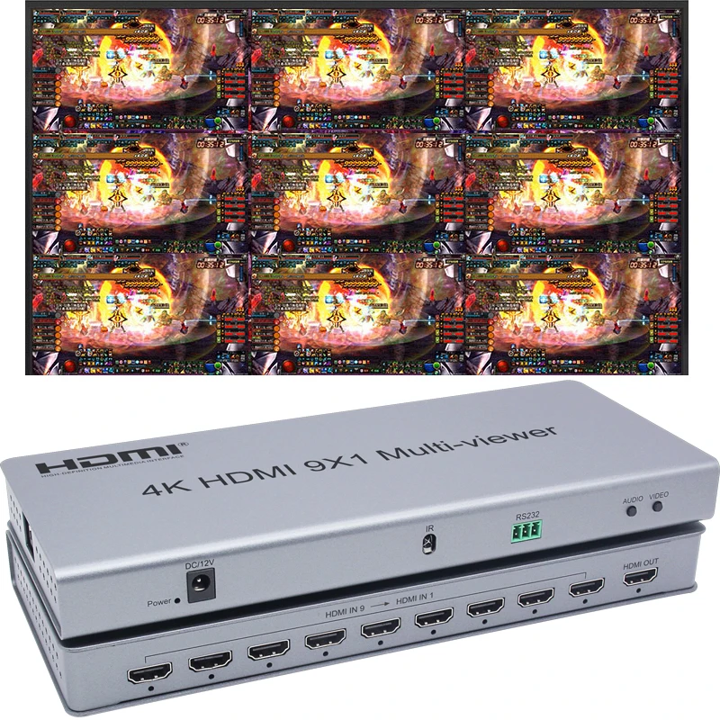 

4K HDMI мультипросмотр 9x1 HDMI четырехэкранный 9-канальный видео мультиплексор 11 просмотров бесшовный переключатель разделитель экрана