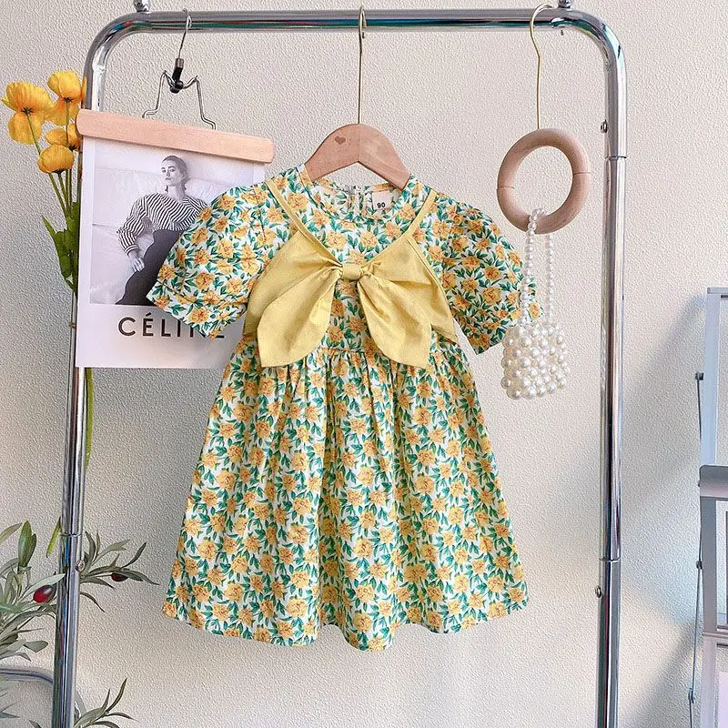 Flower Print Girls Dress Short Sleeve Casual Vintage Sundress With Bow Tie For Toddler Fashion Children Elegant Floral Dress
Flower Print Girls Dress Short Sleeve Casual Vintage Sundress With Bow Tie For Toddler Fashion Children Elegant Floral Dress