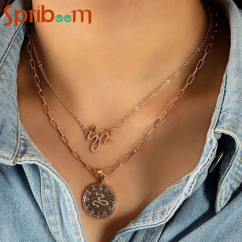 Vintage Snake Pendant Necklace Double Layer Golden Punk Necklaces for Women Fashion Cool Jewelry Female Personality Accessories
Vintage Snake Pendant Necklace Double Layer Golden Punk Necklaces for Women Fashion Cool Jewelry Female Personality Accessories