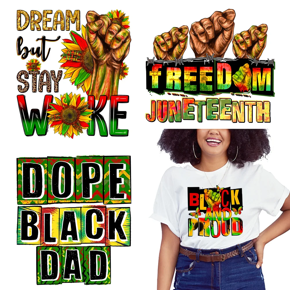 

Black and Proud 1865 Juneteenth Decals Iron On Black Power Hope DTF Transfers Ready To Press For T-shirts