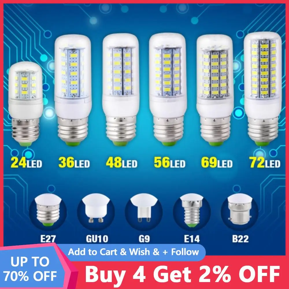 

10PC LED Corn lights E27 E14 Spotlight LED Light Lamp 24/36/48/69/72 Leds AC 220V 5730SMD Led Bulb Lighting G9 B22 GU10 Led Bulb