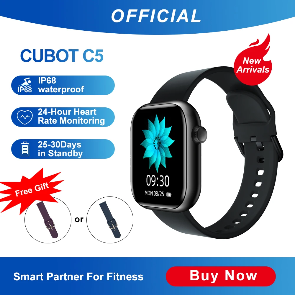 Cubot C5 5ATM Waterproof SmartWatch Heart Rate Calorie Monitor Touch Fitness Tracker Sport Smart Watch for Men Women Android IOS
Cubot C5 5ATM Waterproof SmartWatch Heart Rate Calorie Monitor Touch Fitness Tracker Sport Smart Watch for Men Women Android IOS