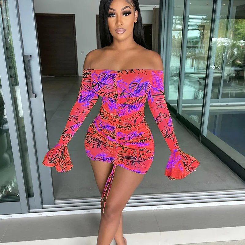 Scrawl Print Off the Shoulder Sexy Bodycon Dress Women Backless Flare Sleeve Drawstring Ruched Party Club Mini Short Dresses
Scrawl Print Off the Shoulder Sexy Bodycon Dress Women Backless Flare Sleeve Drawstring Ruched Party Club Mini Short Dresses