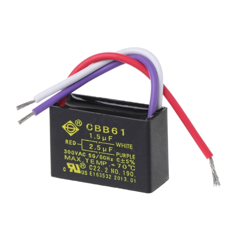 Черный CBB61 1,5 мкФ + 2,5 мкФ 3 провода AC 250V 50/60Hz конденсатор для потолочного вентилятора
Черный CBB61 1,5 мкФ + 2,5 мкФ 3 провода AC 250V 50/60Hz конденсатор для потолочного вентилятора