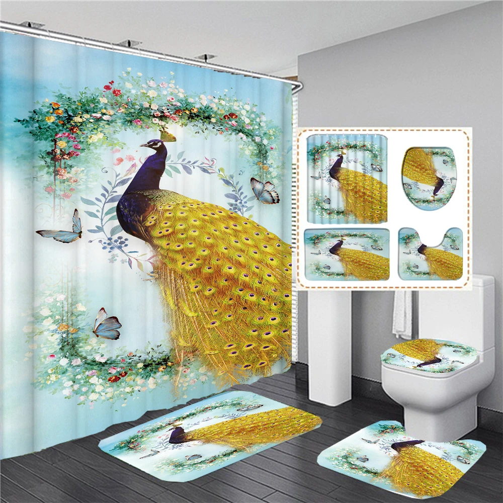 Peacocks Butterfly Flowers Waterproof Bathroom Shower Curtain Set Polyester Washable Bath Non-Slip Mat Rug Carpet Toilet Cover
Peacocks Butterfly Flowers Waterproof Bathroom Shower Curtain Set Polyester Washable Bath Non-Slip Mat Rug Carpet Toilet Cover