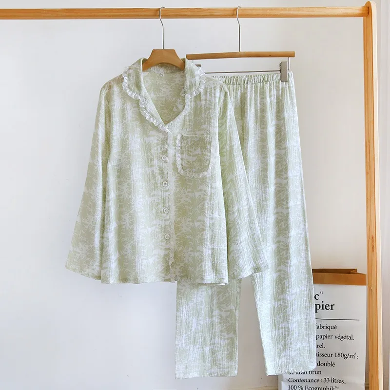 Summer Sweet Printed Lace Cotton Women's Pajamas Cute Loose Lapel Cardigan Home Clothes Female Sleepwear Set Woman 2 Pieces
Summer Sweet Printed Lace Cotton Women's Pajamas Cute Loose Lapel Cardigan Home Clothes Female Sleepwear Set Woman 2 Pieces