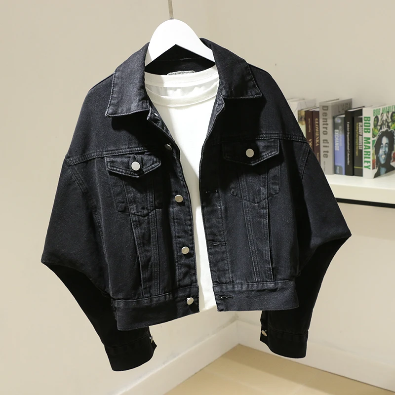 Vintage Black Batwing Sleeve Denim Jacket Coat Women Loose Casual Short Cowboy Outerwear Harajuku Big Pocket Jeans Jacket Female
Vintage Black Batwing Sleeve Denim Jacket Coat Women Loose Casual Short Cowboy Outerwear Harajuku Big Pocket Jeans Jacket Female