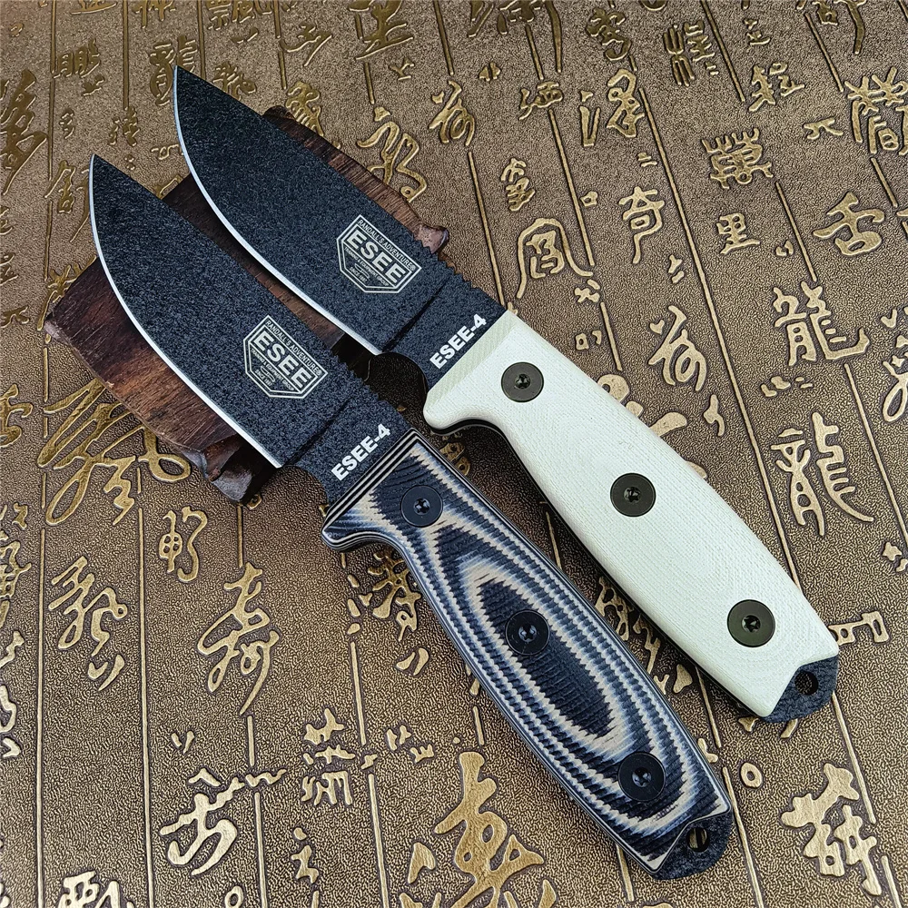 

ESEE-4 Fixed Knife S35VN Black Flat Blade, Two Tone G10 Handle, Outdoor Tactical Hunting EDC Utility Knife with Kydex Sheath