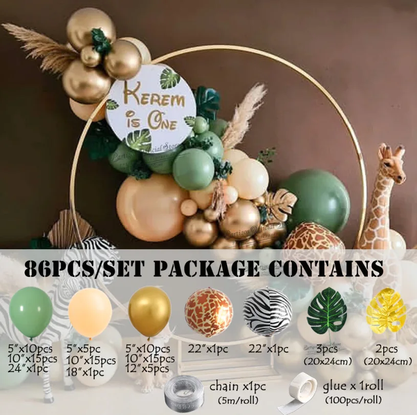 Balloon Garland Arch Kit Jungle Safari Birthday Party Decoration Balloon for Kids Boys Baby Shower Gender Reveal Baptism Decor
Balloon Garland Arch Kit Jungle Safari Birthday Party Decoration Balloon for Kids Boys Baby Shower Gender Reveal Baptism Decor