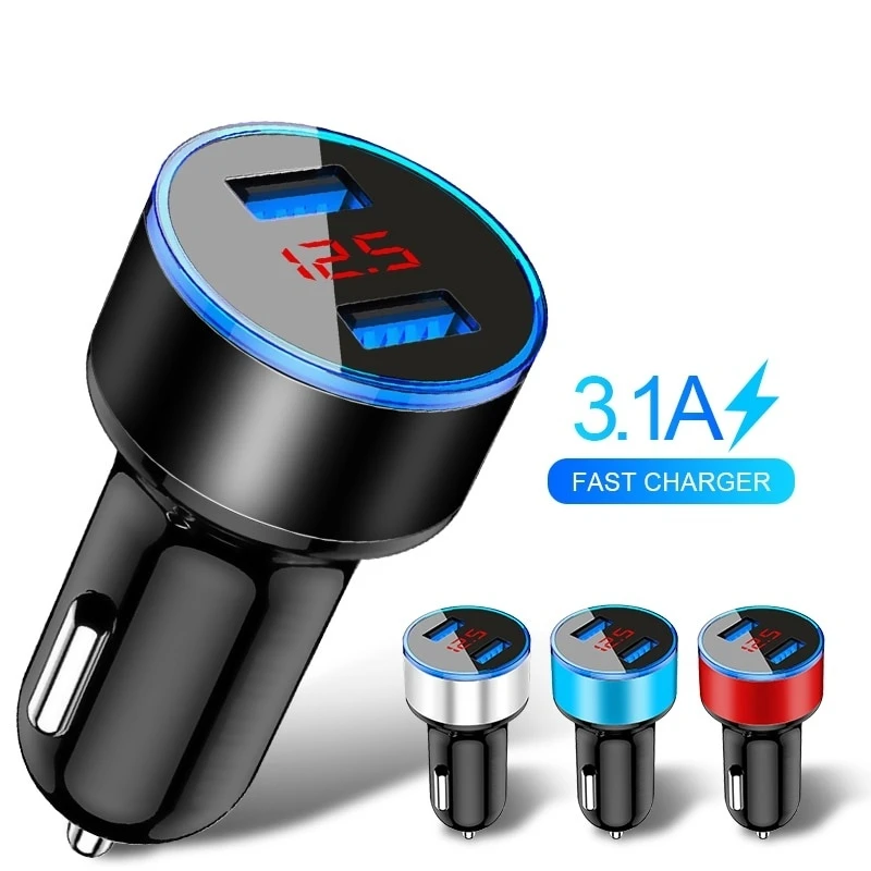 Автомобильное зарядное устройство с двумя USB-портами 3 1 А светодиодный дисплей