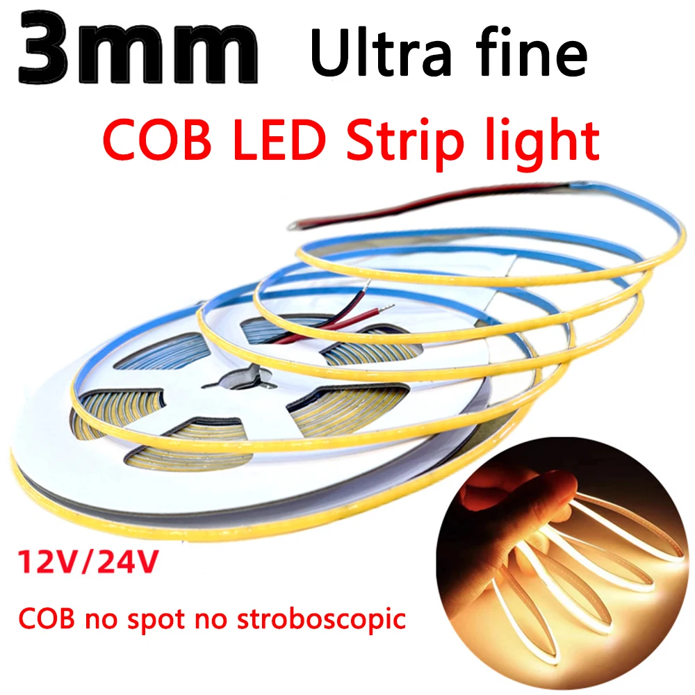 3mm Ultra Thin FOB COB LED Strip Light 12V 24V 384LEDs/M High Density Narrow Soft Flexible Tape For Room Decor Lights House Lamp
3mm Ultra Thin FOB COB LED Strip Light 12V 24V 384LEDs/M High Density Narrow Soft Flexible Tape For Room Decor Lights House Lamp