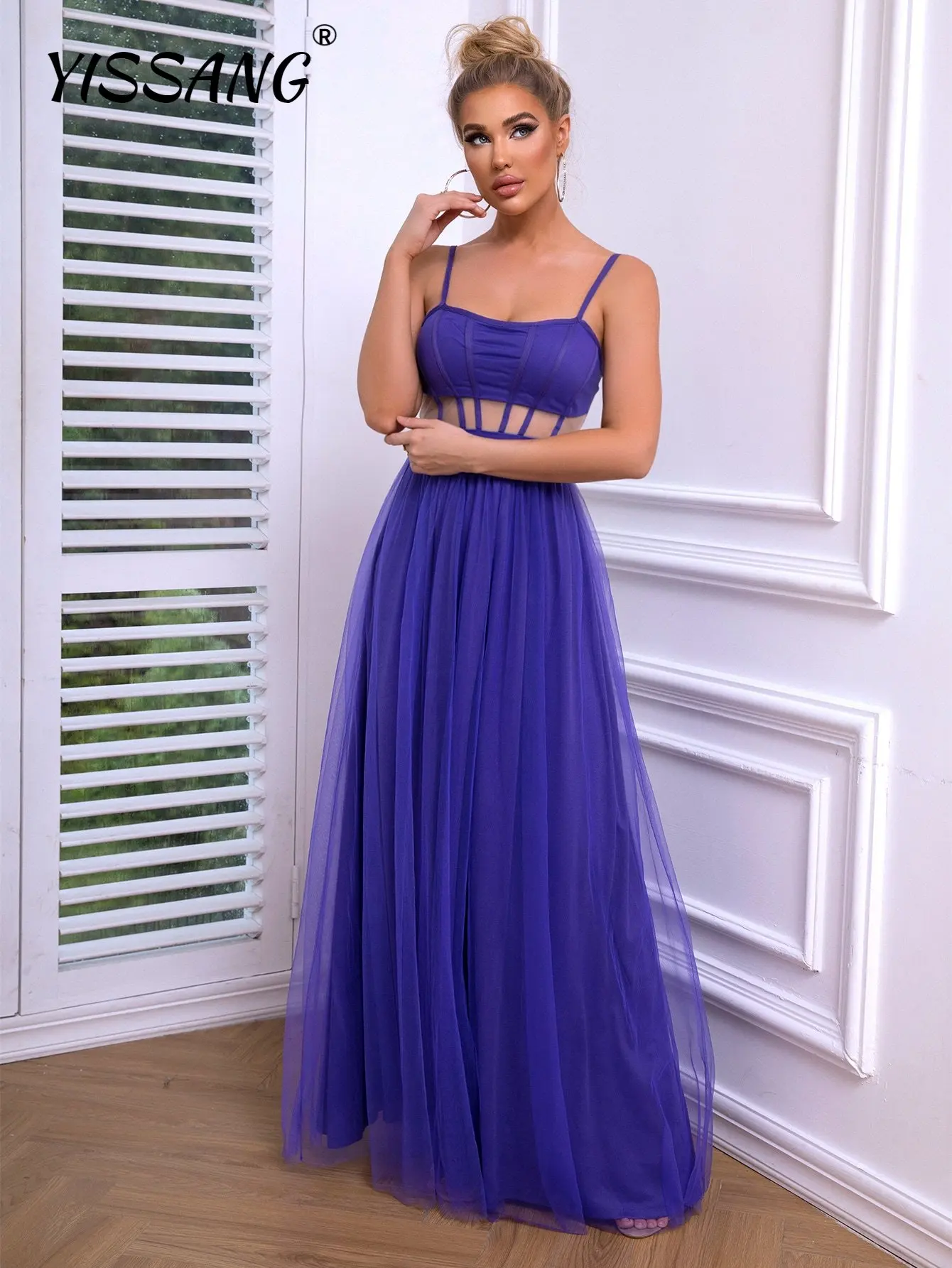 Многослойное Деловое платье Yissang с сеткой 
Многослойное Деловое платье Yissang с сеткой