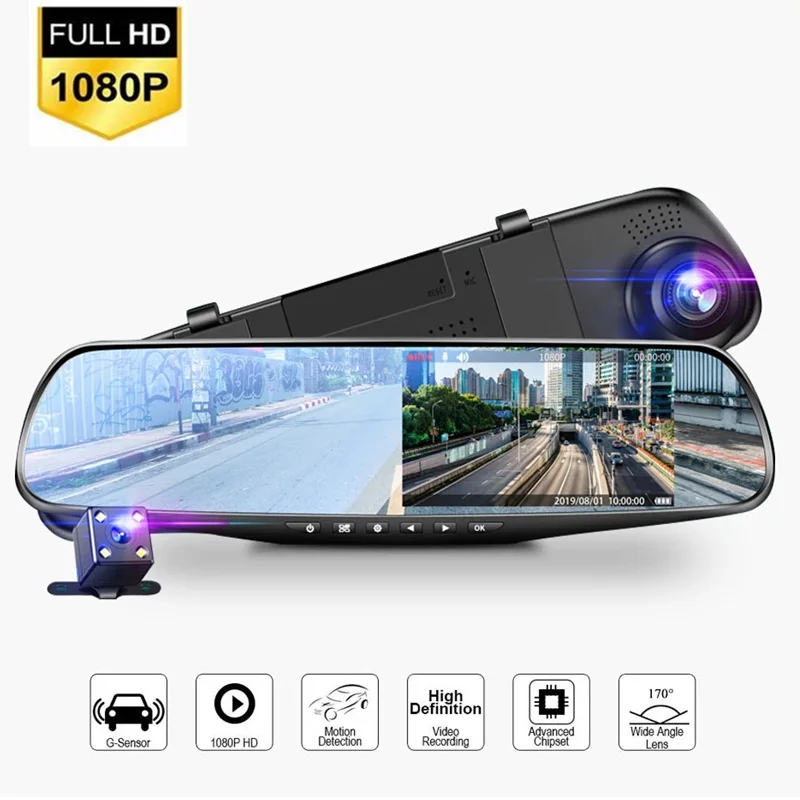 

Rearview Mirror Tachograph Double Lens 4.19-Inch Car Monitoring 1080p Front and Rear Double Recording Recorder