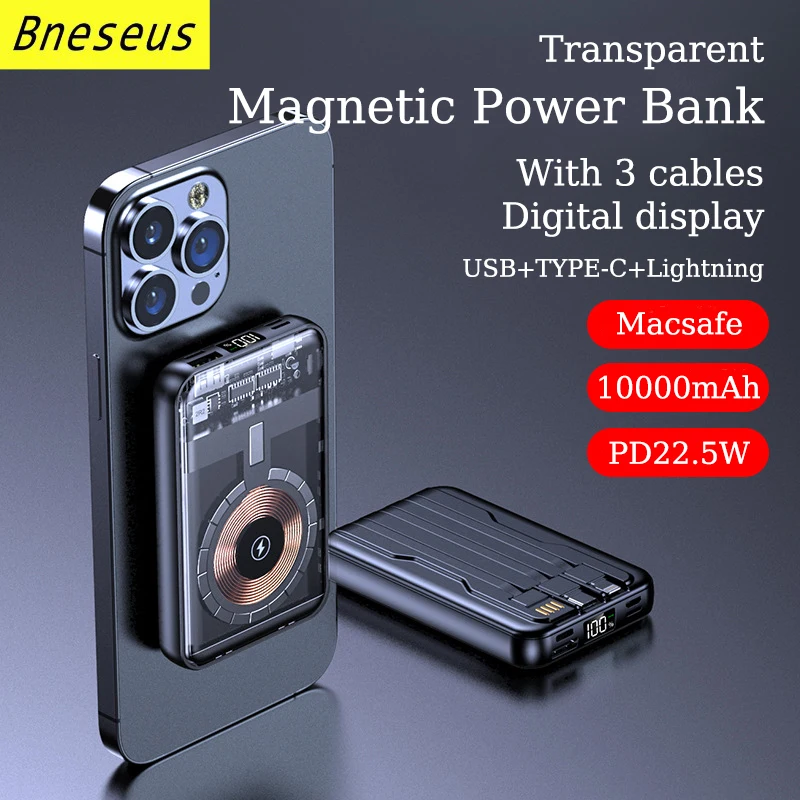 22.5W Magnetic Power Bank 10000mAh With 3 Cables For Apple Huawei Xiaomi Samsung Fast Charging Auxiliary Macsafe Powerbank
22.5W Magnetic Power Bank 10000mAh With 3 Cables For Apple Huawei Xiaomi Samsung Fast Charging Auxiliary Macsafe Powerbank