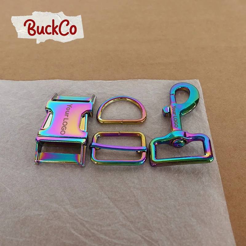 Engraved30mm Rainbow(metal buckle+adjust buckle+D ring+metal dog clasp)for customized personal backpack pet supplies accessories
Engraved30mm Rainbow(metal buckle+adjust buckle+D ring+metal dog clasp)for customized personal backpack pet supplies accessories