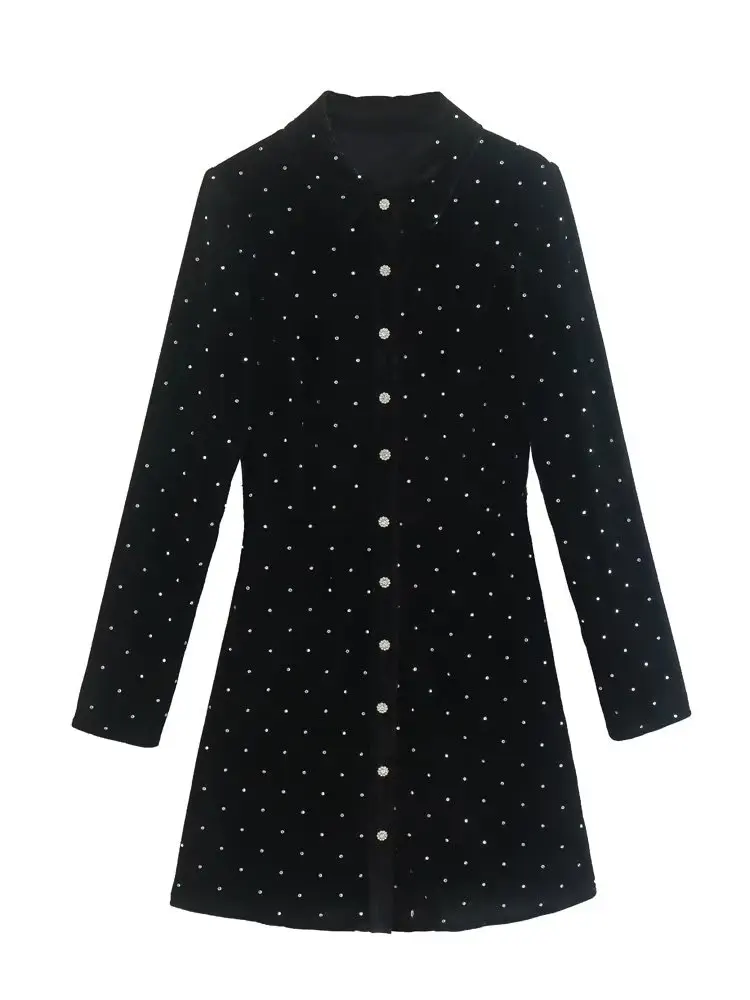 MESTTRAF Sexy 2022 Women With Rhinestone Velvet Mini Dress Vintage Long Sleeve Front Jewel Button Female Dresse Vestidos
MESTTRAF Sexy 2022 Women With Rhinestone Velvet Mini Dress Vintage Long Sleeve Front Jewel Button Female Dresse Vestidos